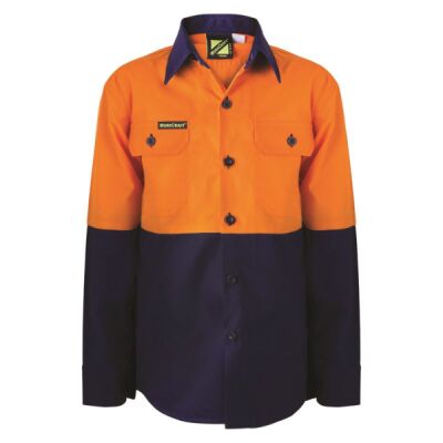Kids Two Tone Long Sleeve Cotton Drill Shirt Thumbnail