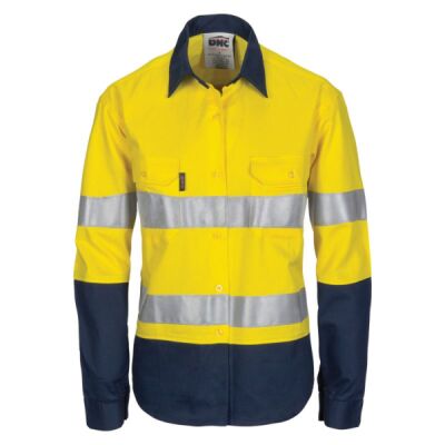 Womens HIVIS Cool-Breeze Cotton Shirt with CSR R/Tape - Long Sleeve Thumbnail